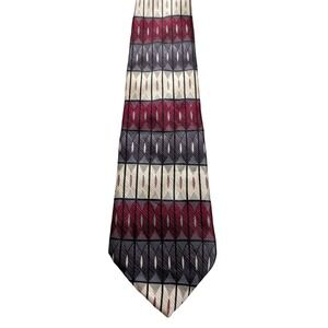 Arrow Necktie Mens OS 3.75W 62L Burgundy Grey Geometric Silk Business Tie